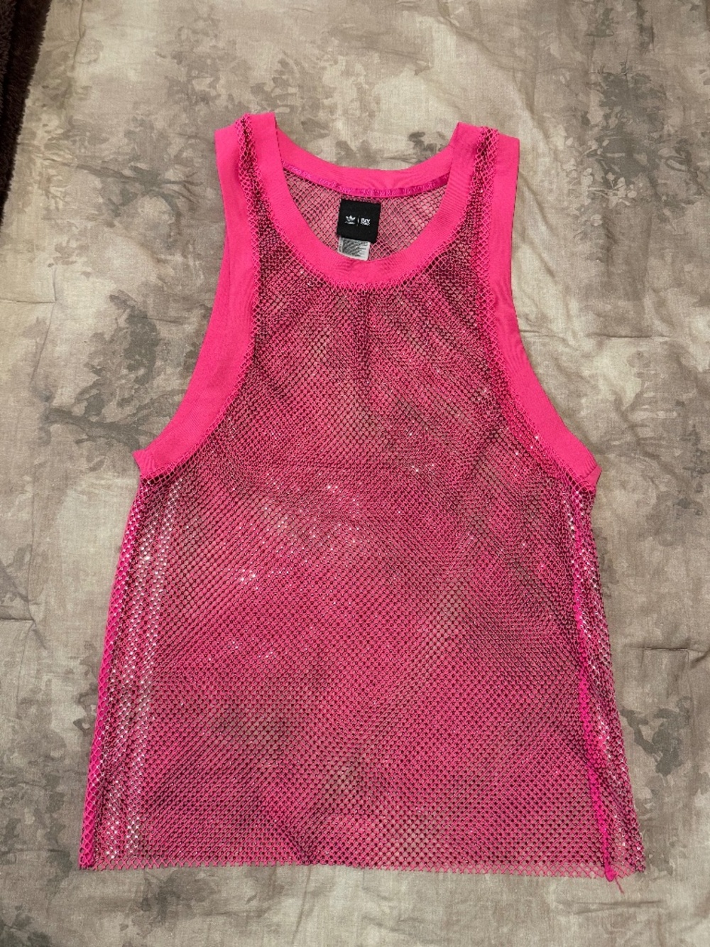 Ivy Park Pink Crystal Mesh Rhinestone Tank Top